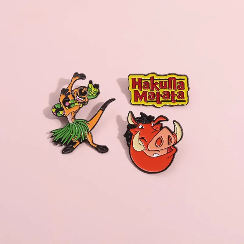 Cartoon Movie The Lion King Creative Enamel Pins Pig Pumbaa Timon Metal Brooches Lapel Badges Accessories Fans Gifts