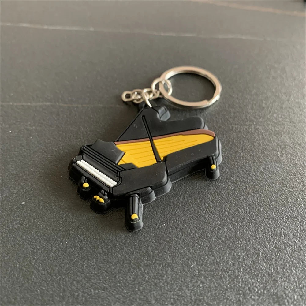 Cute Guitar Violin Piano Saxophone Keychains PVC Soft Rubber Cartoon Musical Instrument Keyring Car Backpack Pendant Accessories
