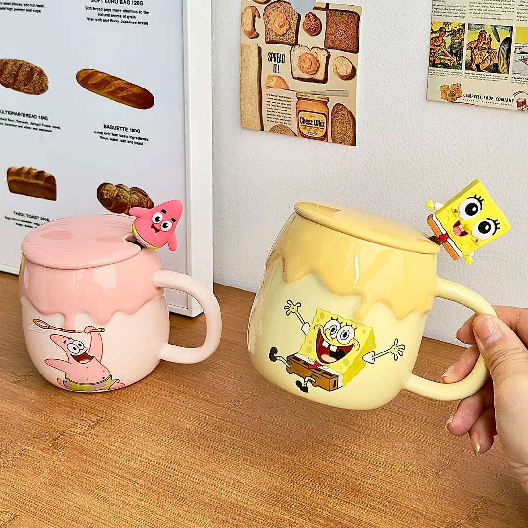 Cute SpongeBob Mugs Cartoon SquarePants Patrick Star Coffee Tea Milk Mugs Cups 400ML Creative Office Water Cup Anime Girls Gifts