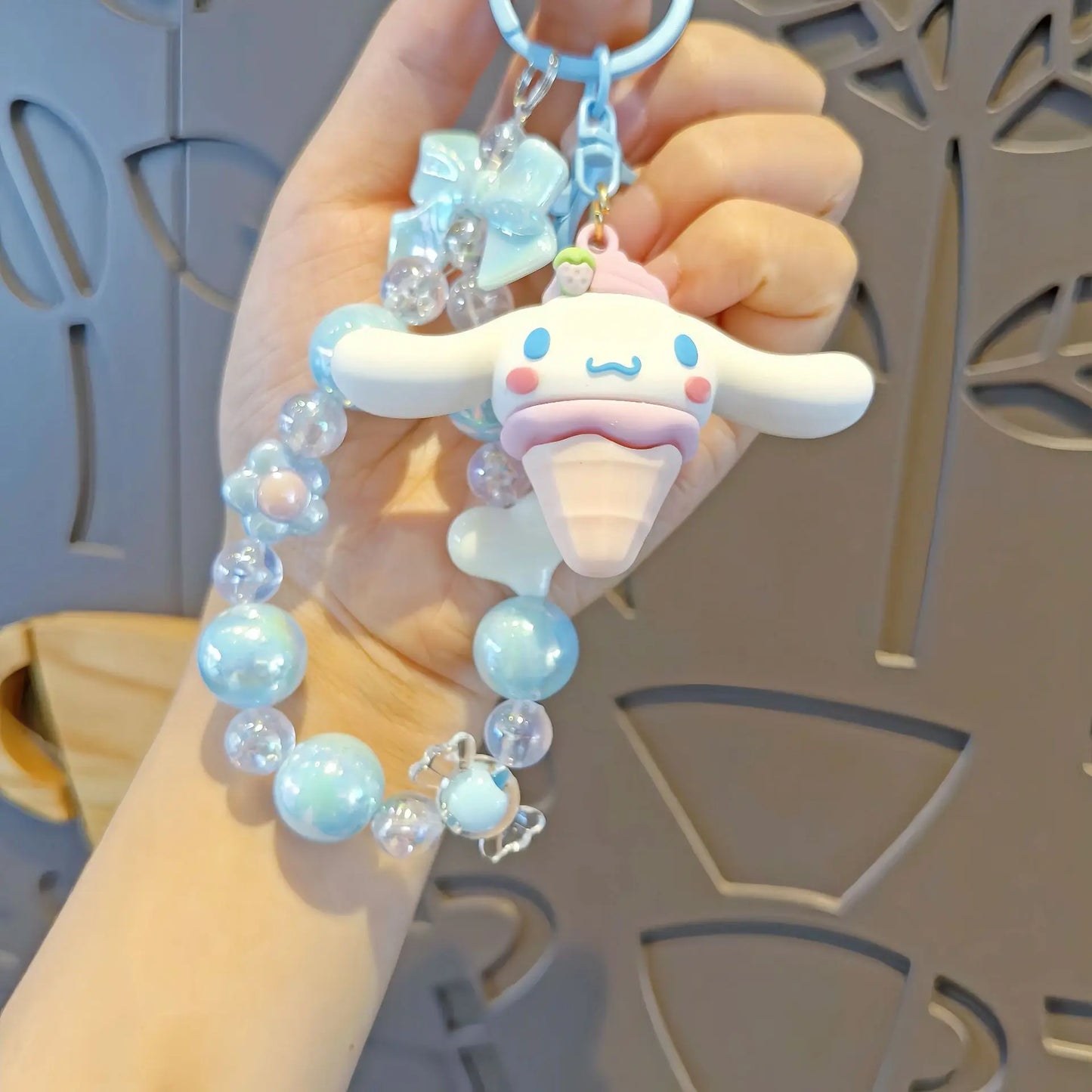 Sanrio Beaded Keychain Hello Kitty Cinnamoroll Kuromi Cute Cartoon Pendant Phone Chain Keychain Bag Pendant Accessories