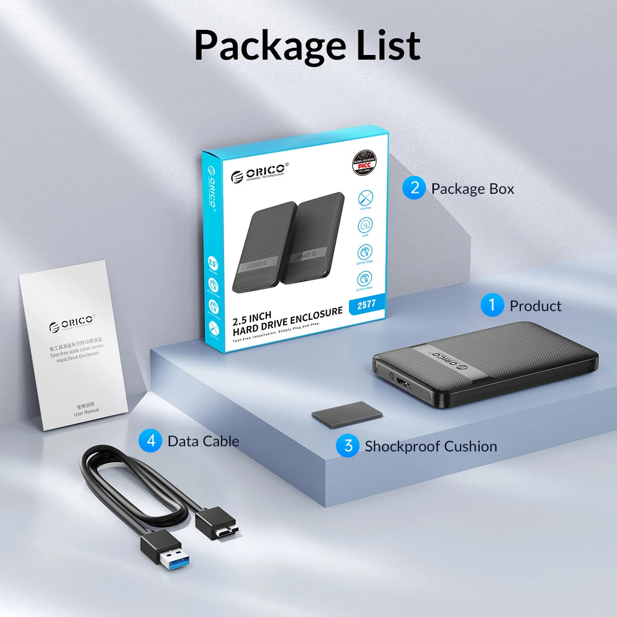 orico 2.5 Inch HDD Case SATA to USB3.0/Type-C Hard Drive Enclosure 6Gbps Max USB-C External SATA HDD enclosure Support Uasp