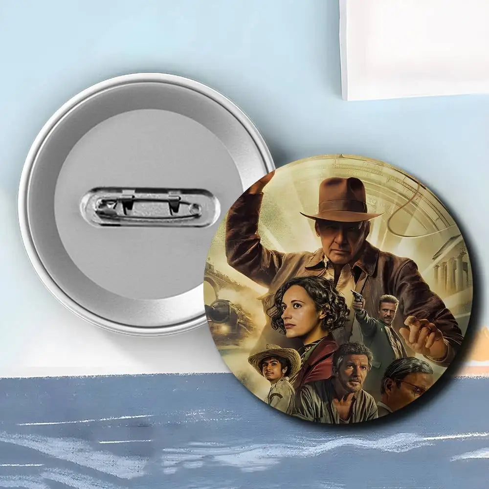 Classic Movie I-Indiana J-Jones Badges Round Exquisite Badge Brooches Creative Pins For Clothes Hat Backpack Gift Accessories