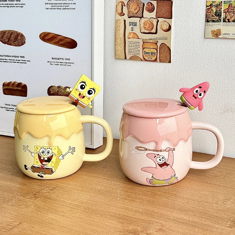 Cute SpongeBob Mugs Cartoon SquarePants Patrick Star Coffee Tea Milk Mugs Cups 400ML Creative Office Water Cup Anime Girls Gifts