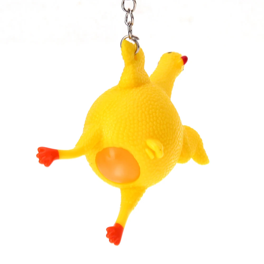 1-10pcs PVC Chicken Egg Laying Hens Key Chain Decompression Lightweight Elastic Squeeze Key Ring for Children Holiday Gifts