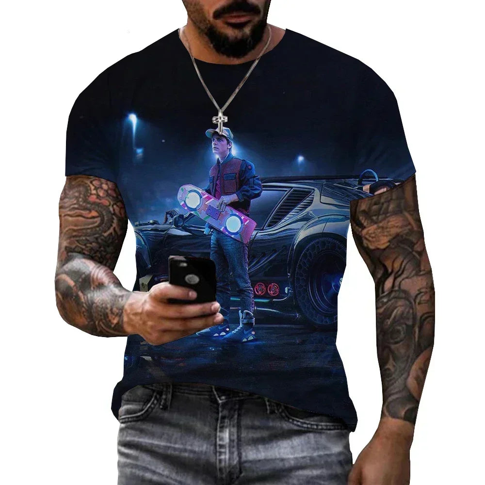 Summer Men's T-shirt Movie Returns To The Future 3D Printing Fashion Casual Street Round Neck Short Sleeved Cartoon Loose Top