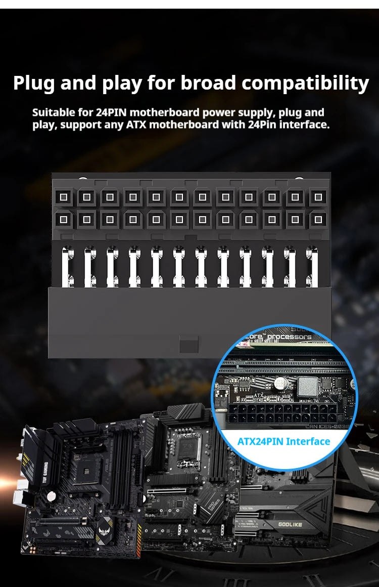 COOLCIRC ATX Power Supply 24Pin to 90 Degree Adapter 5V RGB Mainboard Motherboard Cable Connector Modular DIY PC Accessory