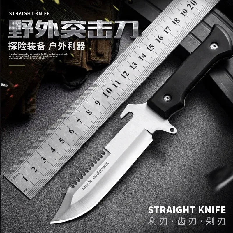 Tactical Hunting Knife Full Tang 8CR13MOV Blade Wood Handle Survival Tools Pocket Knife High Hardness Self Defense Combat Knives