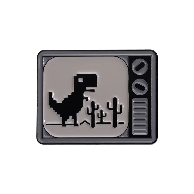 Cartoon Pixel Dinosaur Tv Brooch Pin Retro Funny Terror Fixed Decor Alloy Badge Backpack Clothing Jewelry Gift For Kid Wholesale