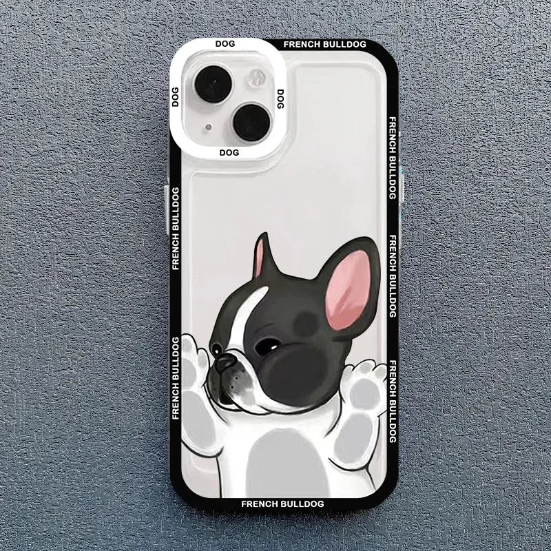 Cute Pug Dog French Bulldog Phone Case For iPhone 14 Pro MAX 15 11 13 12 XS X 16 XR 7 8Plus Kawaii Clear Shockproof Lover Cover