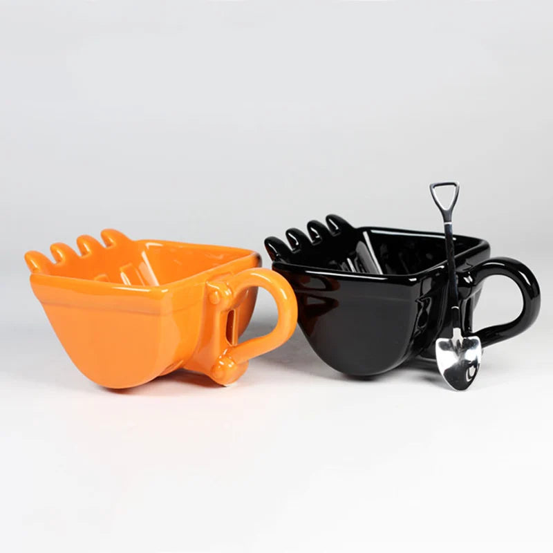 Excavator Coffee Mugs Bucket Model Novelty Mug for Dessert Ceramic Mug with Shovel Spoon