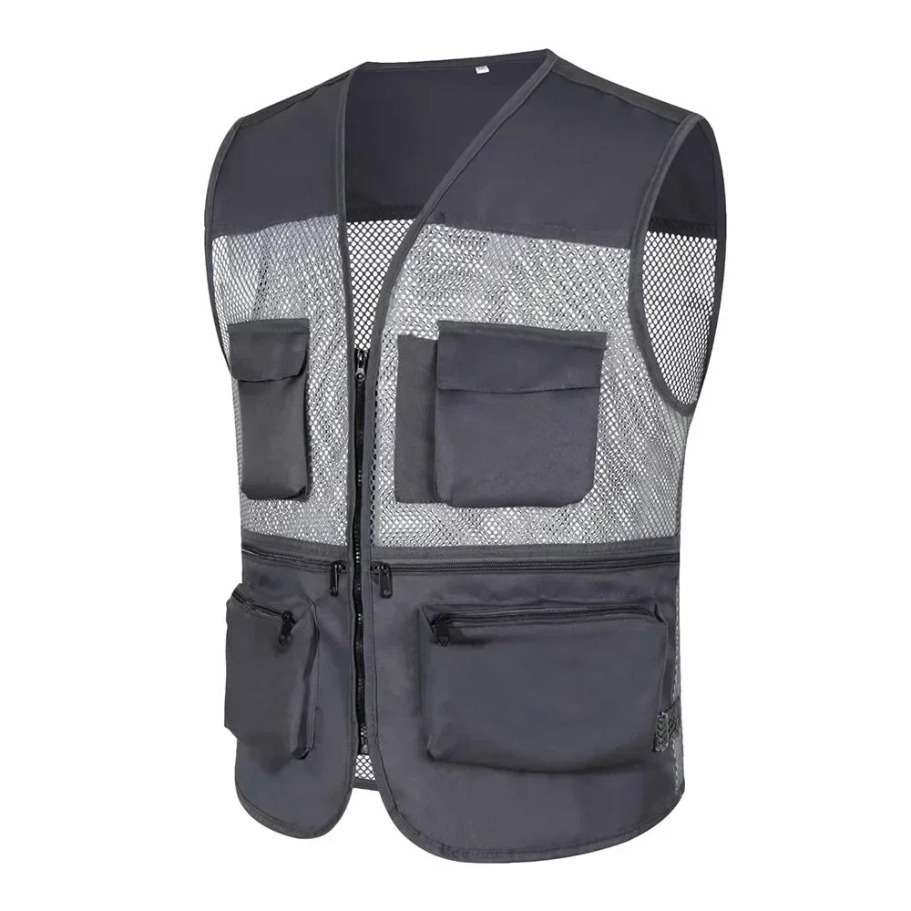 Men's Summer Mesh Fishing Vest Photography Works Multi Pocket Outdoor Journalist Vest Sleeveless Jacket