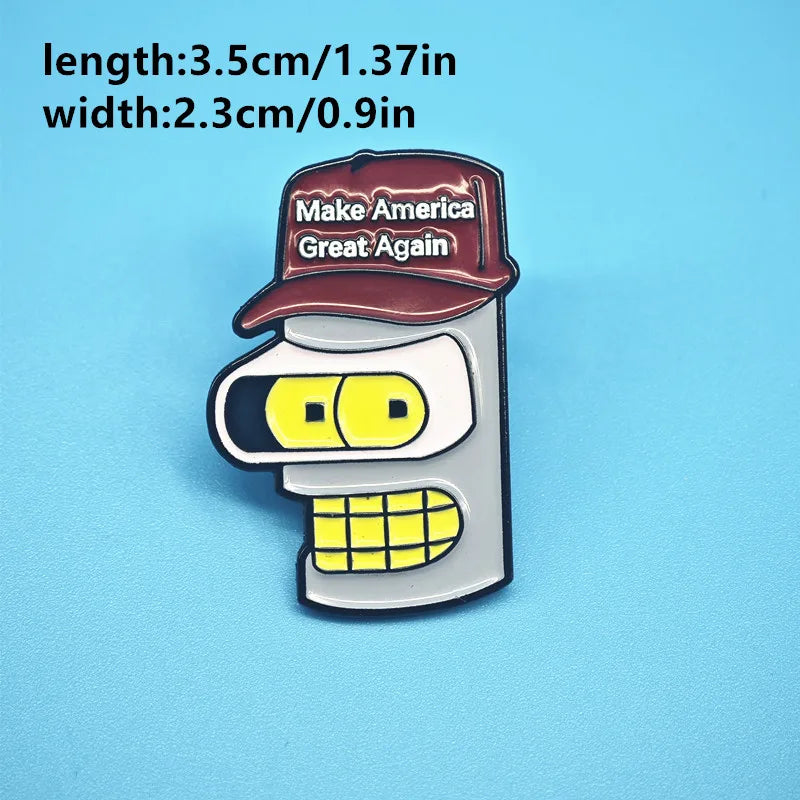 Futurama Enamel Pin Funny Bender Make America Great Again Cartoon Robot Metal Brooch Movie Lapel Pins Gifts  Accessories Jewelry