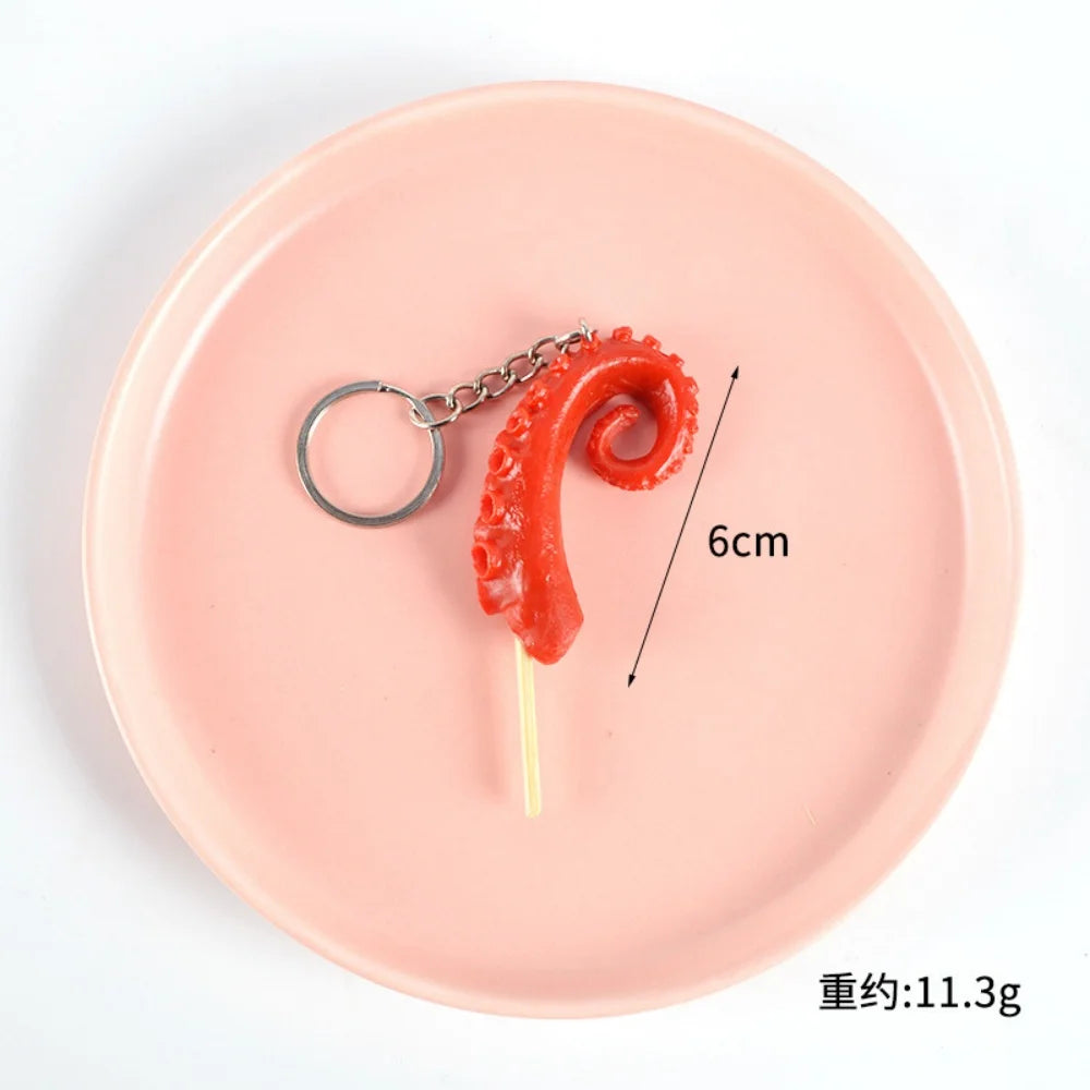 Creative PVC Simulation BBQ Skewers Food Keychain Resin Oden Squid Corn Meatball Keyring Restaurant Opening Gift Fashion Pendant