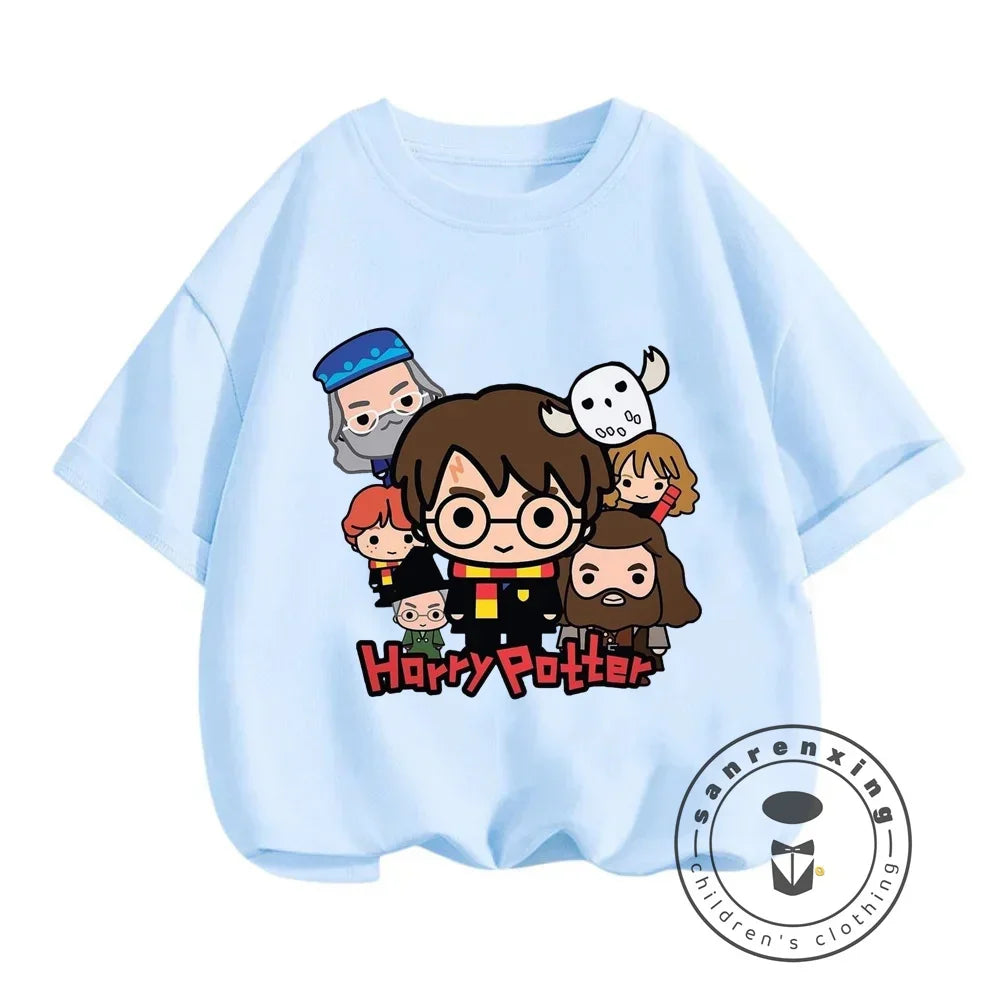 2025 Harries Children T-Shirt Magic Movie Clothes Potters Kawaii Anime Kid Boy Girl Tee Shirts Casual Tops Fashion Short Sleeve