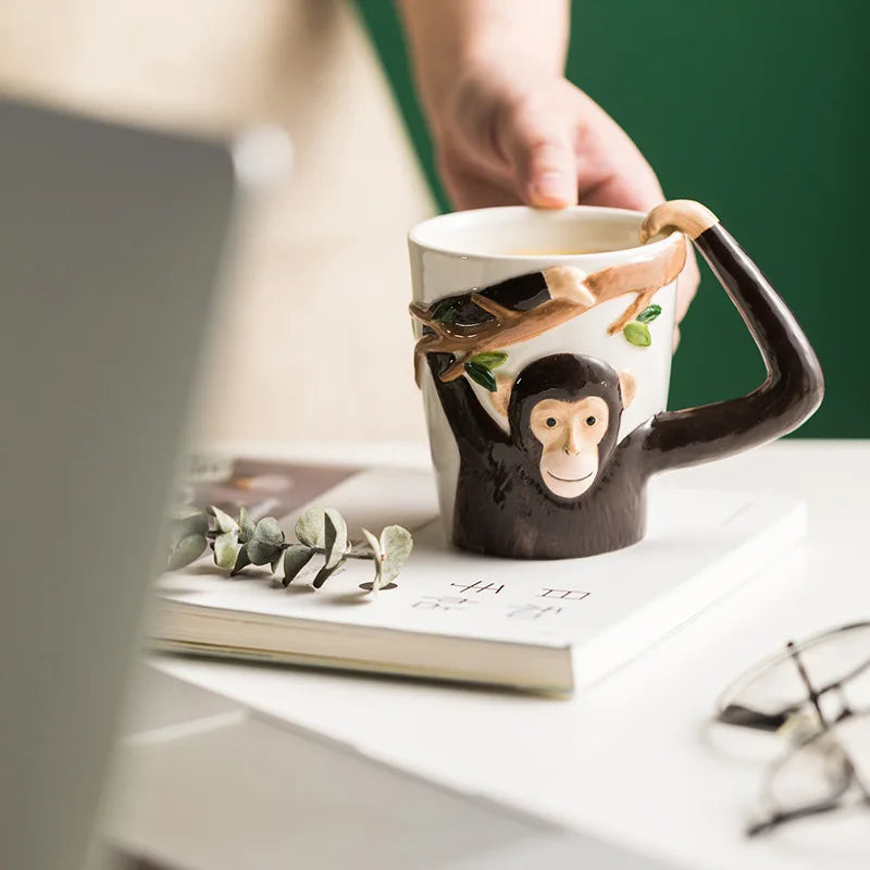 Household 310ml Animal Mug Coffee Mug Children Cartoon Monkey Ceramic Mug Irregular Cup Living Room Decoration Accessories