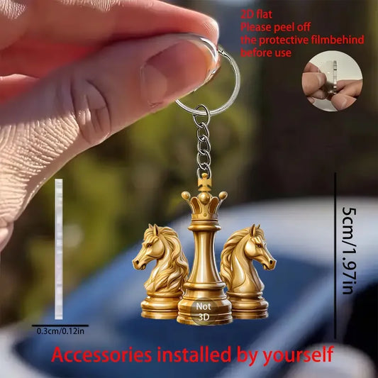 Chess Knight Keychain Elegant Golden Horse and Crown Design Creative Car Accessories Perfect Holiday Gift Men's Car Accessories