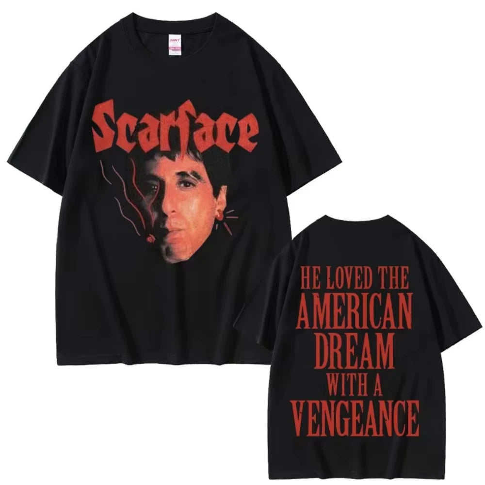 S-Scarface Al Pacino Classic Movie Tshirt Tony Montana Gangster Print Casual Loose Fit Mens Womens Tee Hip Hop Retro Streetwear