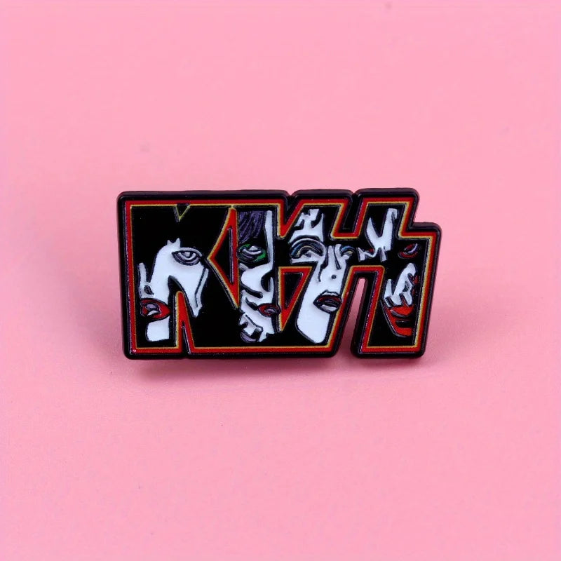 KISS Rock Band Enamel Pin - Punk Rock Style Bold Red & Black Makeup Design, Durable Alloy Music Lover Accessory