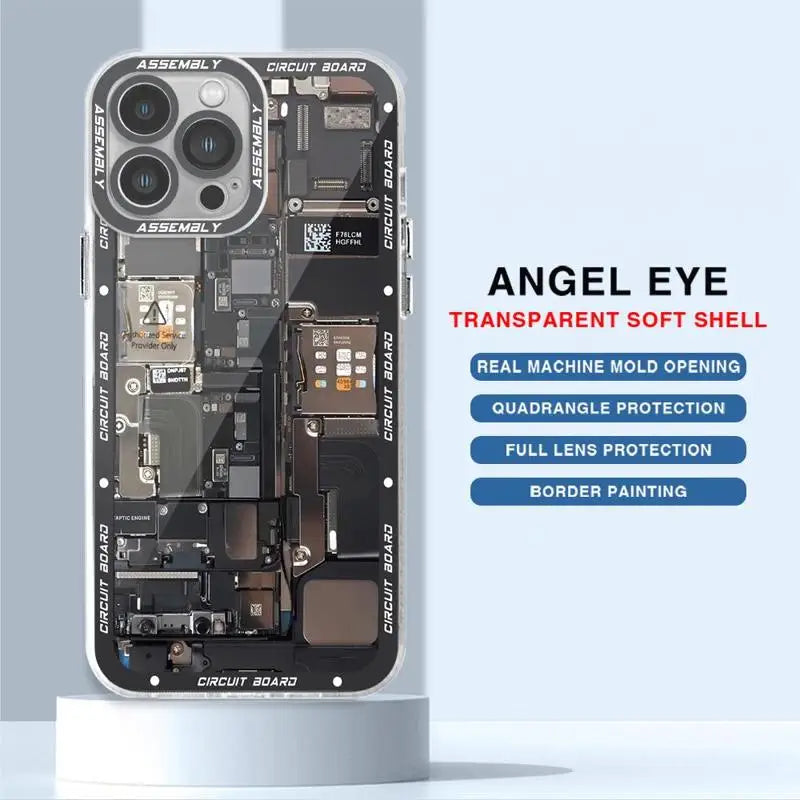 Circuit Board Pattern Phone Case for iPhone 14 15 Pro Max 11 12 Mini 13 Pro Max SE 8 7 Plus XR X XS Max Transparent Soft Cover