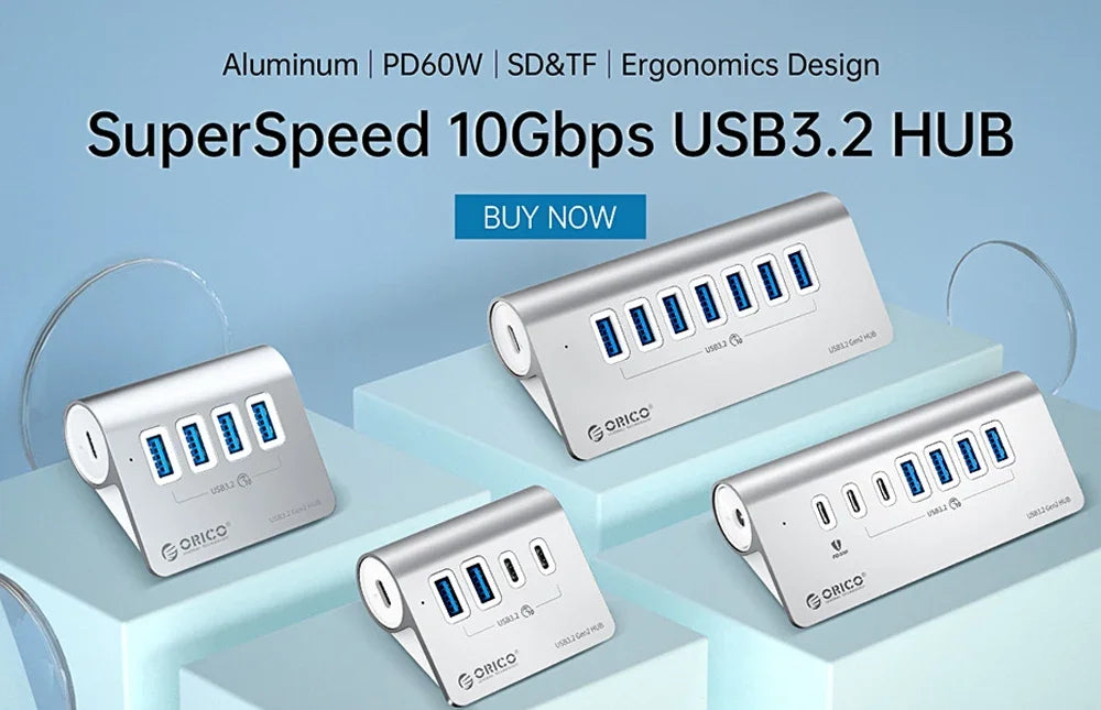 ORICO 7/10/13/16 Port Aluminum Industrial Hub USB 3.0 Splitter Dock Station for Pc Accessories Usb Adapter Orico Official Store