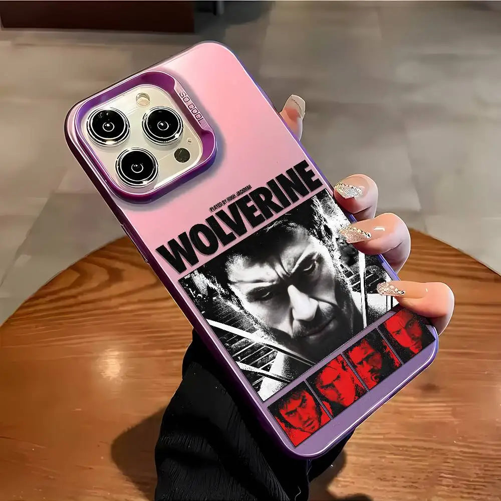 Fashion Wolverine Comic Phone Case For IPhone 16 15 14 13 12 11 Plus Pro Max Multicolor Aurora Laser Shockproof Funda Cover
