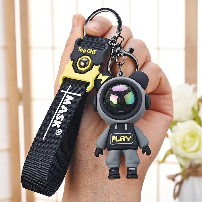 PVC Astronaut Bears Key Chains Fashion Cute Animal Keyring Holder for Daily Car Jewelry Laser Accessories Gift Wholesale
