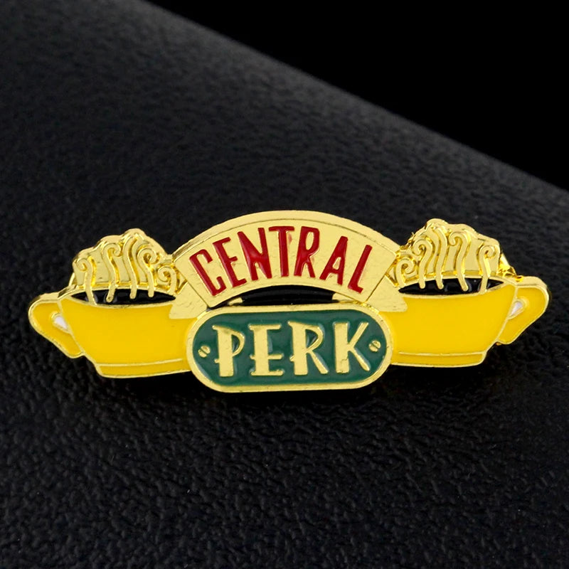 American TV Show Friends Central Perk Badge Brooch Coffee Time Enamel Pins Pendant for Friends Gifts