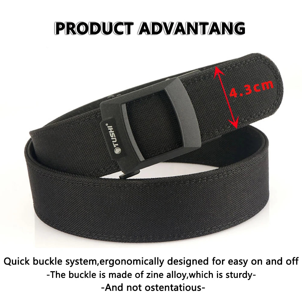 TUSHI 4.3cm Tactical Gun Belt for Men Multi-size 1100D Nylon Metal Automatic Buckle Police Military Belt Hunting IPSC Girdles