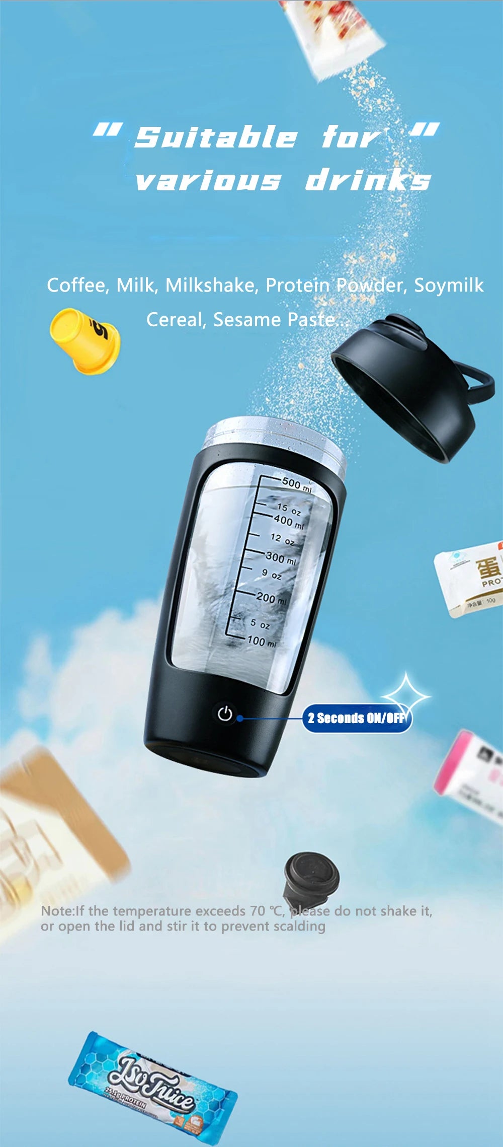 650ml USB Electric Portable Whey Protein Shaker bottle Fully Automatic Stirring Cup Rechargeable Gym BA Free Cocktail Blend