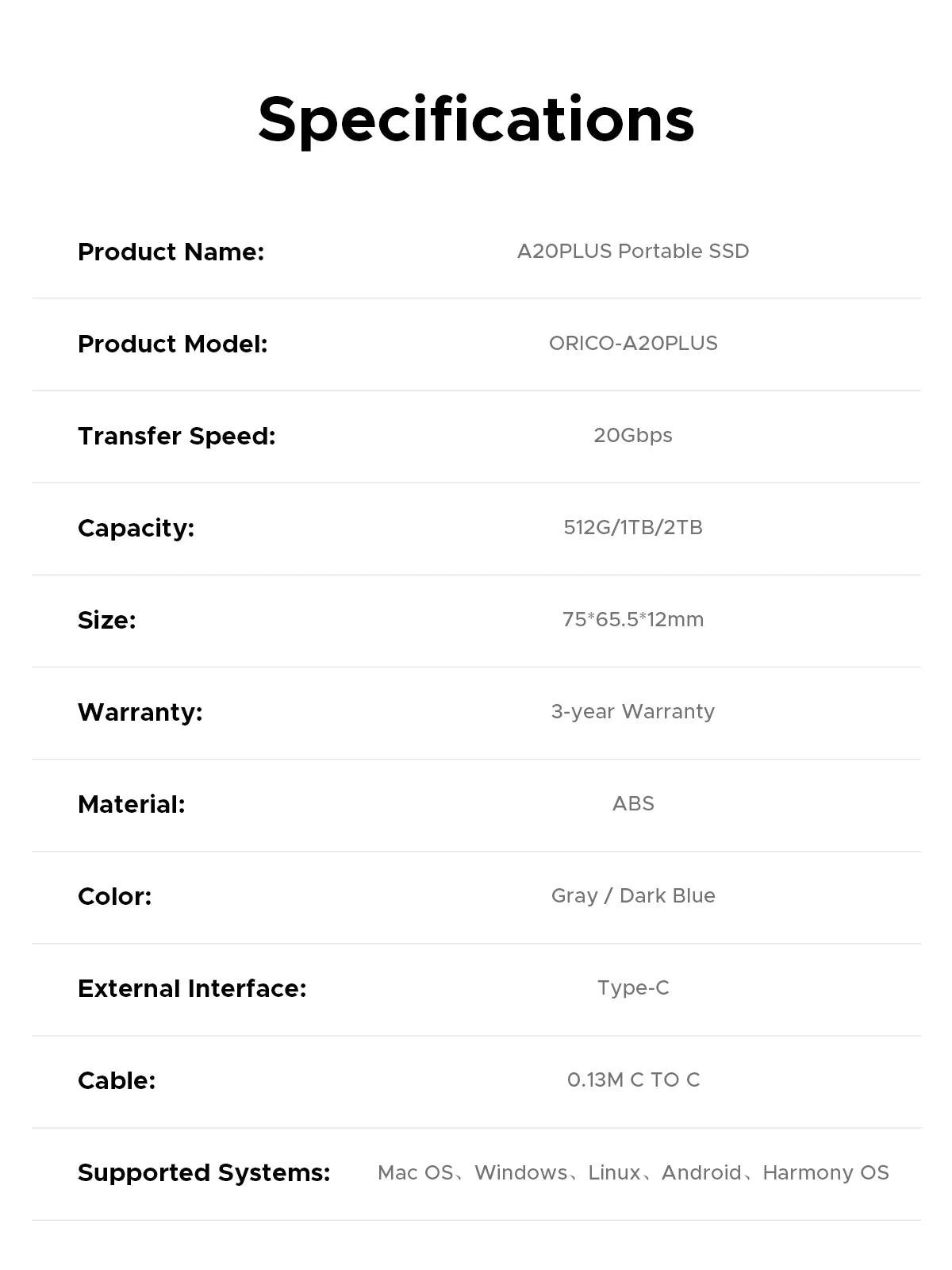 ORICO 1TB Magnetic External SSD, 4K ProRes HDR Record and Store, 2000MB/s Stable Transmission and Storage, Portable Solid State
