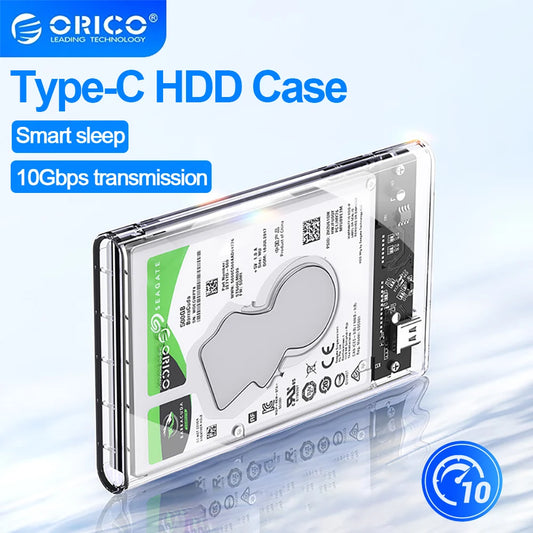ORICO 2.5'' SATA to USB C Transparent HDD Case Tool Free 6Gbps Support 4TB UASP Protocol For 9.5mm Below Hard Drive Enclosure
