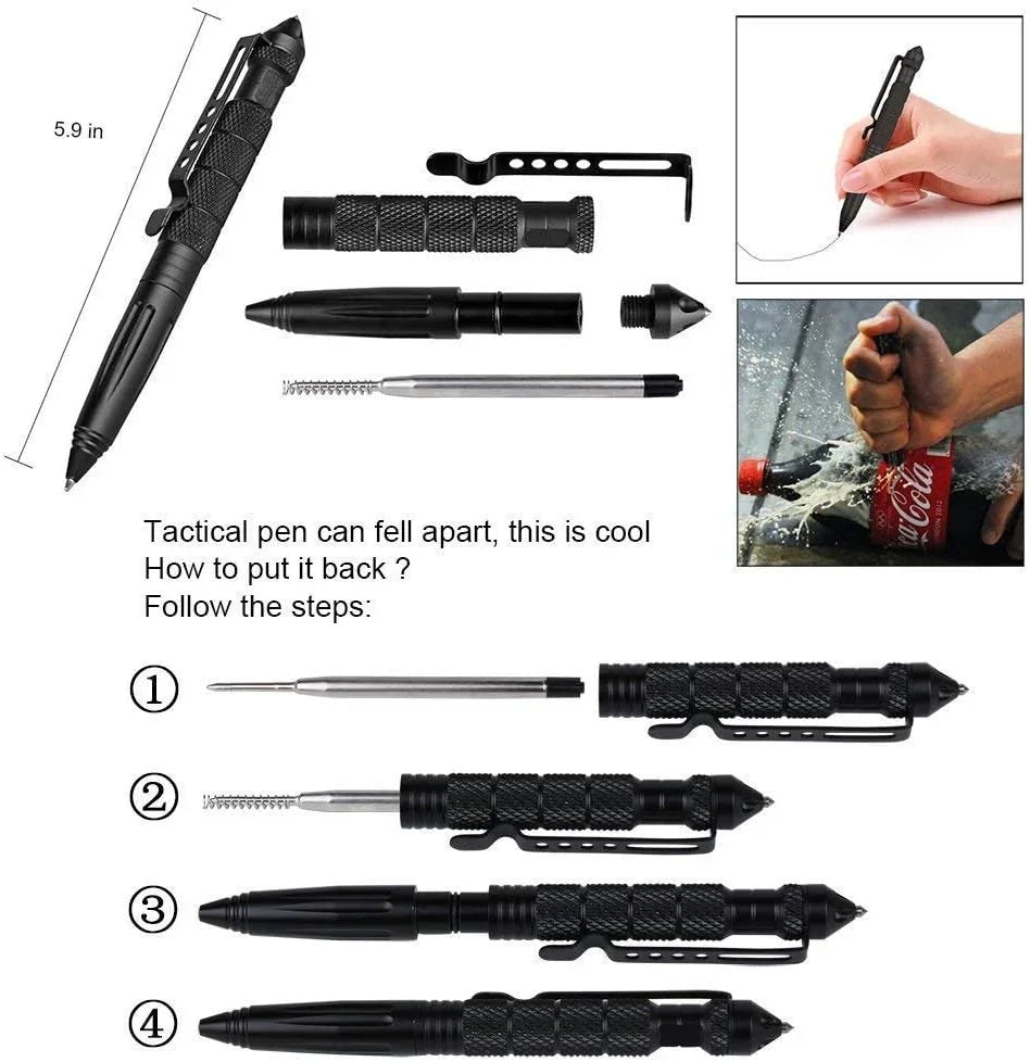 Military Tactical Pen, Professional Self Defense Pen, Emergency Glass Breaker Pen - Tungsten Steel, Writing Tool