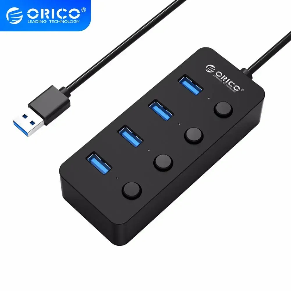 ORICO USB 3.0 Hub Splitter 4 Ports USB HUB With Individual Power Switches Multi USB Splitter OTG Adapter for Laptop Accessories