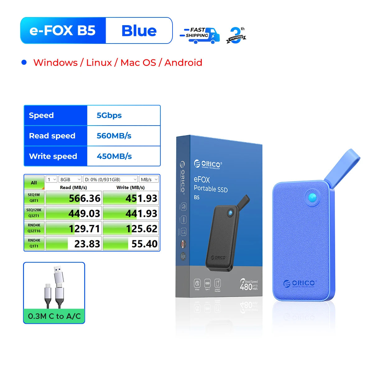 ORICO 2TB Portable SSD Up to 2000MB/s USB 3.2 Gen 2x2 Ultra-Mini Compact with 2 in 1 USB C Cable, External Solid State Drive