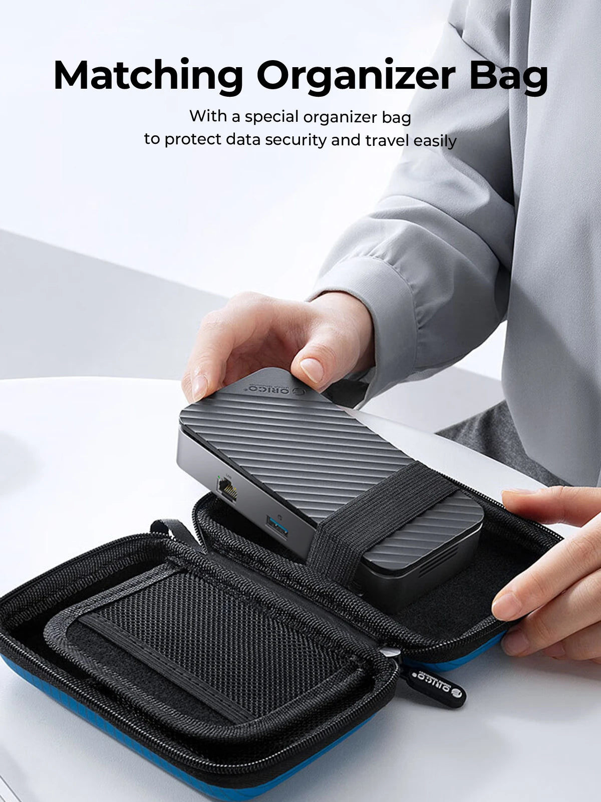 ORICO USB C Display Hub 10Gbps with Cooling Fan M.2 NVMe SATA SSD Enclosure HDMI RJ45 SD/TF Docking Station for Gamers