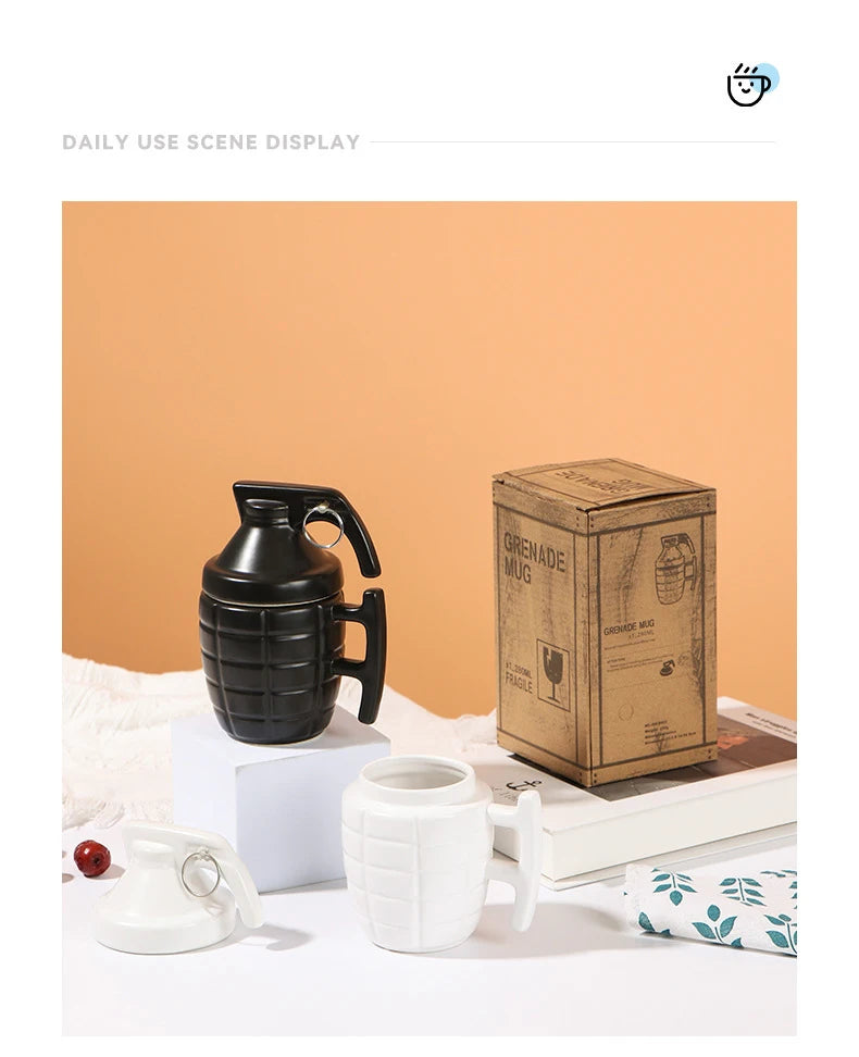 Creative Grenade Mug Funny Coffee Cup Shaped Ceramic Cup with Lid Modeling Cup Living Room Home Decoration 350ml Water Cup
