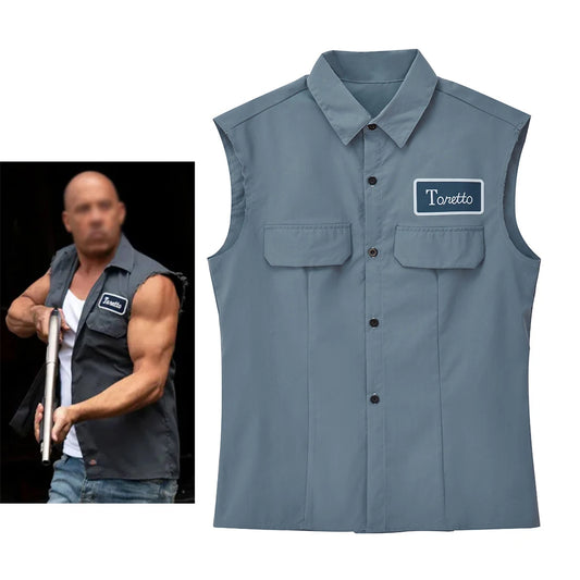 Dominic Toretto Cosplay Sleeveless T-shirt Men Fantasia Movie Costume Halloween Carnival Party Vest Coat Uniform Shirt