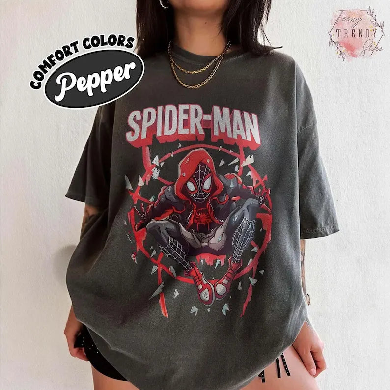 Spider Man Miles Morales Shirt Superhero Vintage T-Shirt Spiderman Comic Style Gift Gif for Birthday Disneyland Tshirt