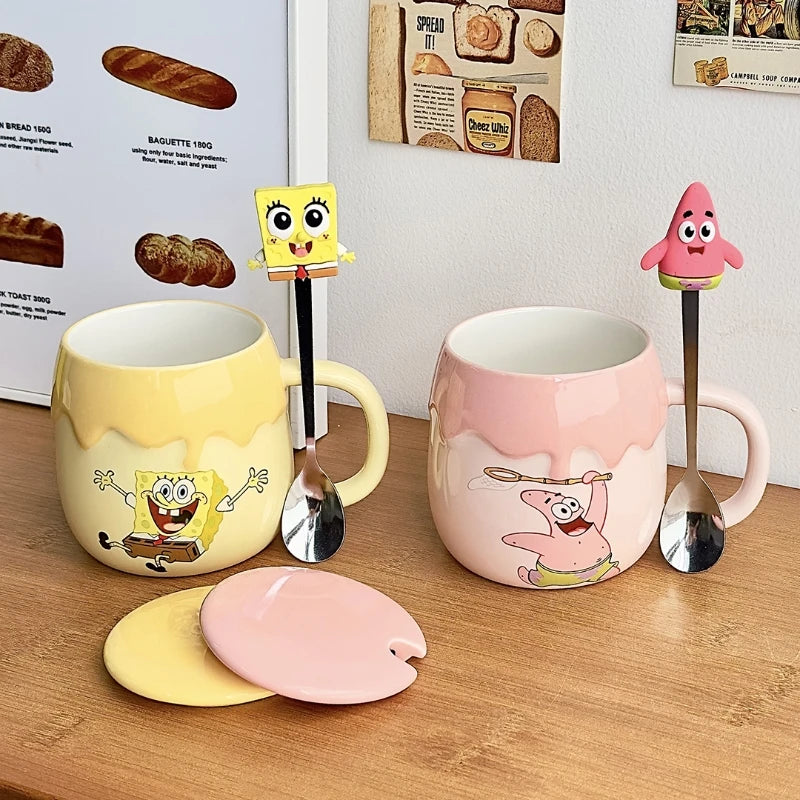 Cute SpongeBob Mugs Cartoon SquarePants Patrick Star Coffee Tea Milk Mugs Cups 400ML Creative Office Water Cup Anime Girls Gifts