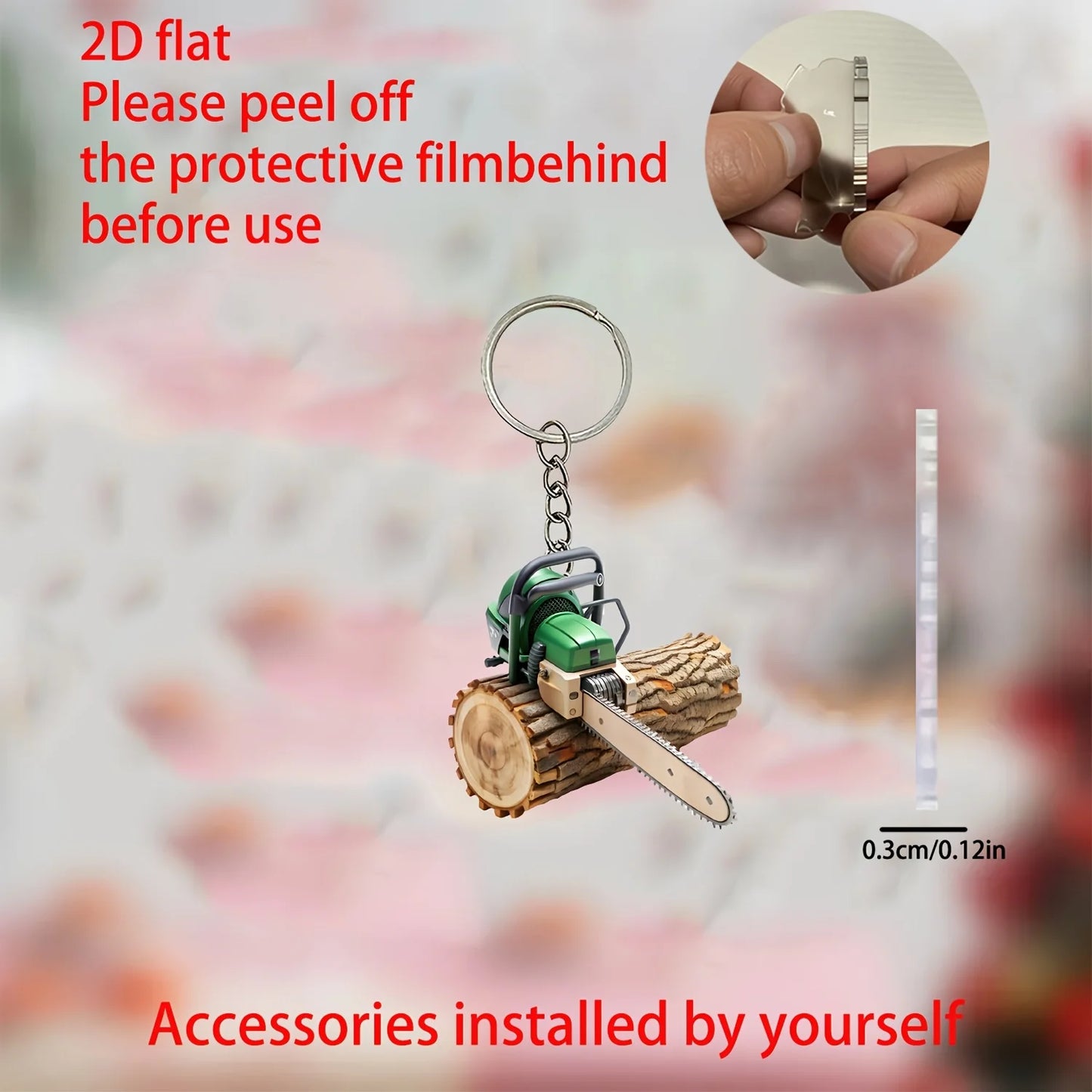 Distinctive Chainsaw Keychain 2D Individuation Pendant Flat Acrylic Ornament Hanging Decoration for Car,Bags,Party Festive,Gifts