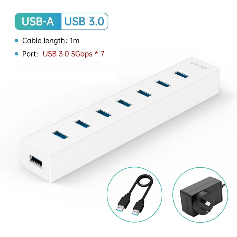 ORICO USB 3.0 Hub 7-port USB3.0 High-speed Transmission HUB Portable USB with Power Distributor Suitable for Laptop MacBook Pro