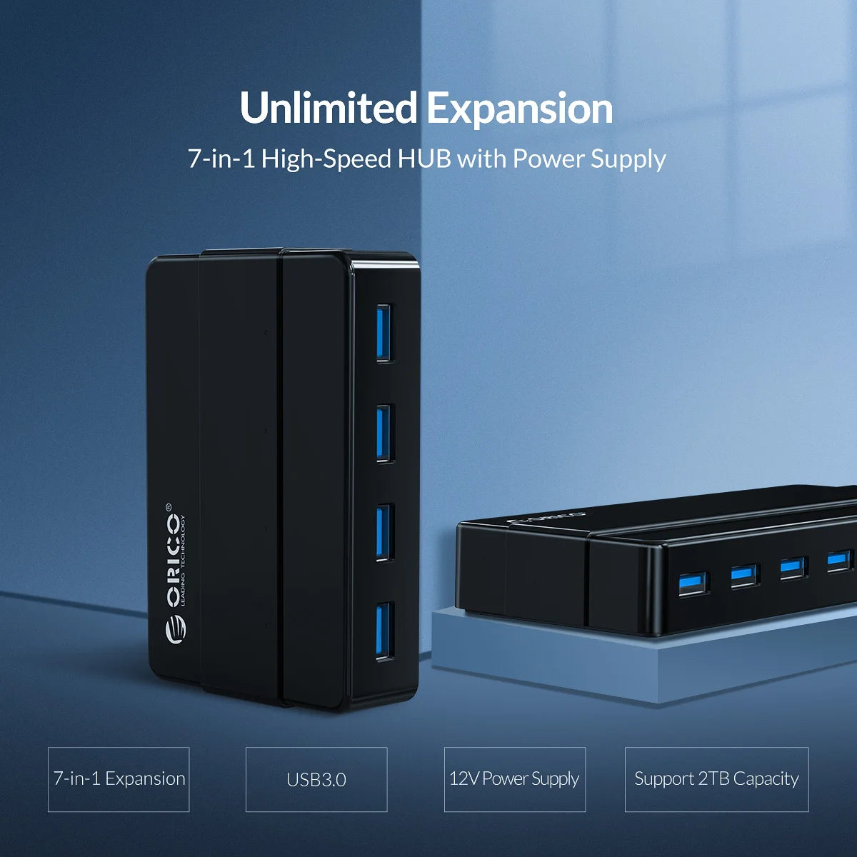 ORICO 4 7 Ports USB 3.0 High Speed Hub with 12V Power Adapter USB Splitter OTG Adapter for Desktop Laptop Computer Accessories