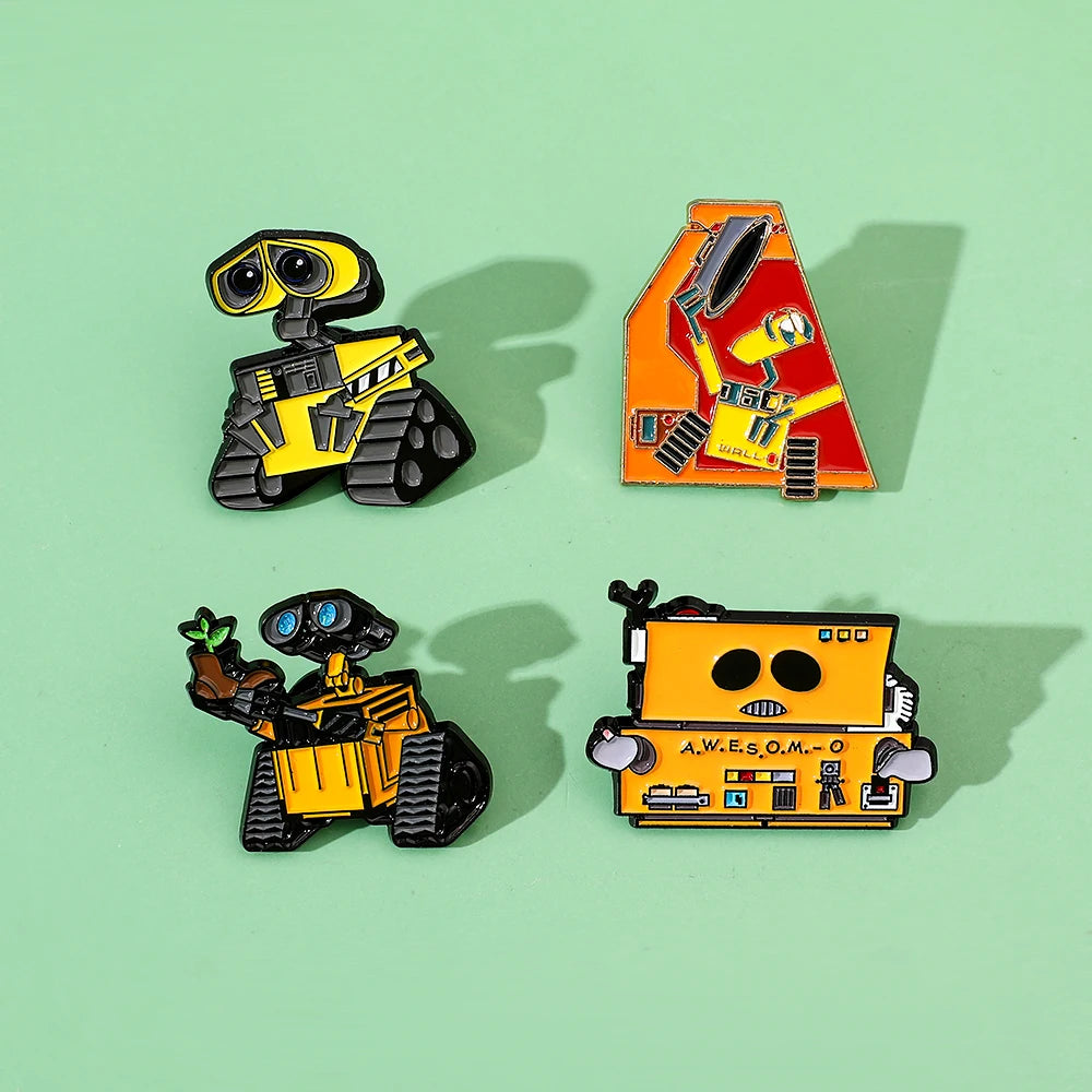 4 Pcs Personality Animation Cartoon Walle Brooch Cute Robot Enamel Pin Metal Badge Jewelry Backpack Clothes Accessories Gift