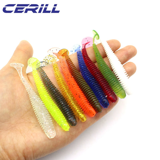 Cerill 10 PCS 6 cm 7.5 cm Silicone T Tail Worm Soft Fishing Lures Artificial Baits Bass Jigging Wobblers Swing Swimbait Tackle