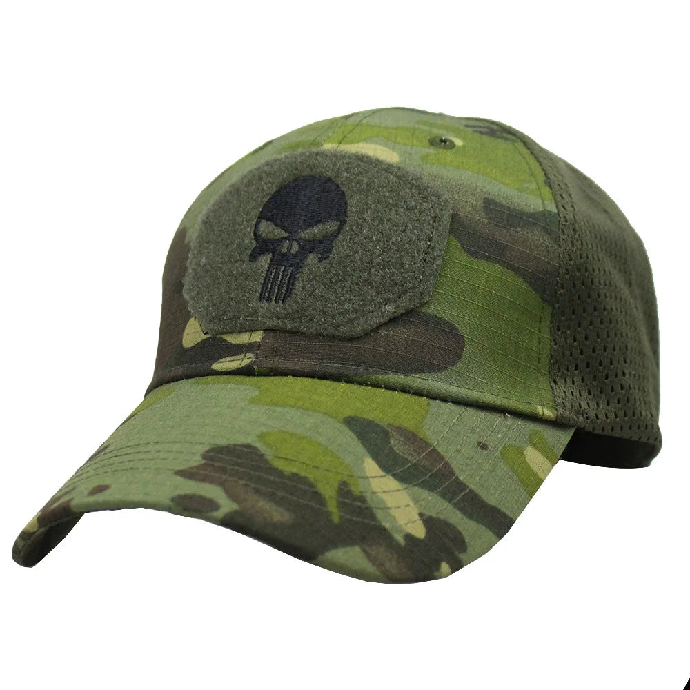 Tactical Camouflage Baseball Cap Mesh Breathable Special Forces Tactical Camo Hat Skull Duck Visor Hat