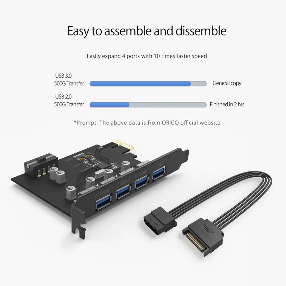 ORICO SuperSpeed 4 Port USB 3.0 PCI-E Express Card PCIE to 5Gbps 4 Port USB 3.0 PCI Express Expansion Card Adapter for Computer