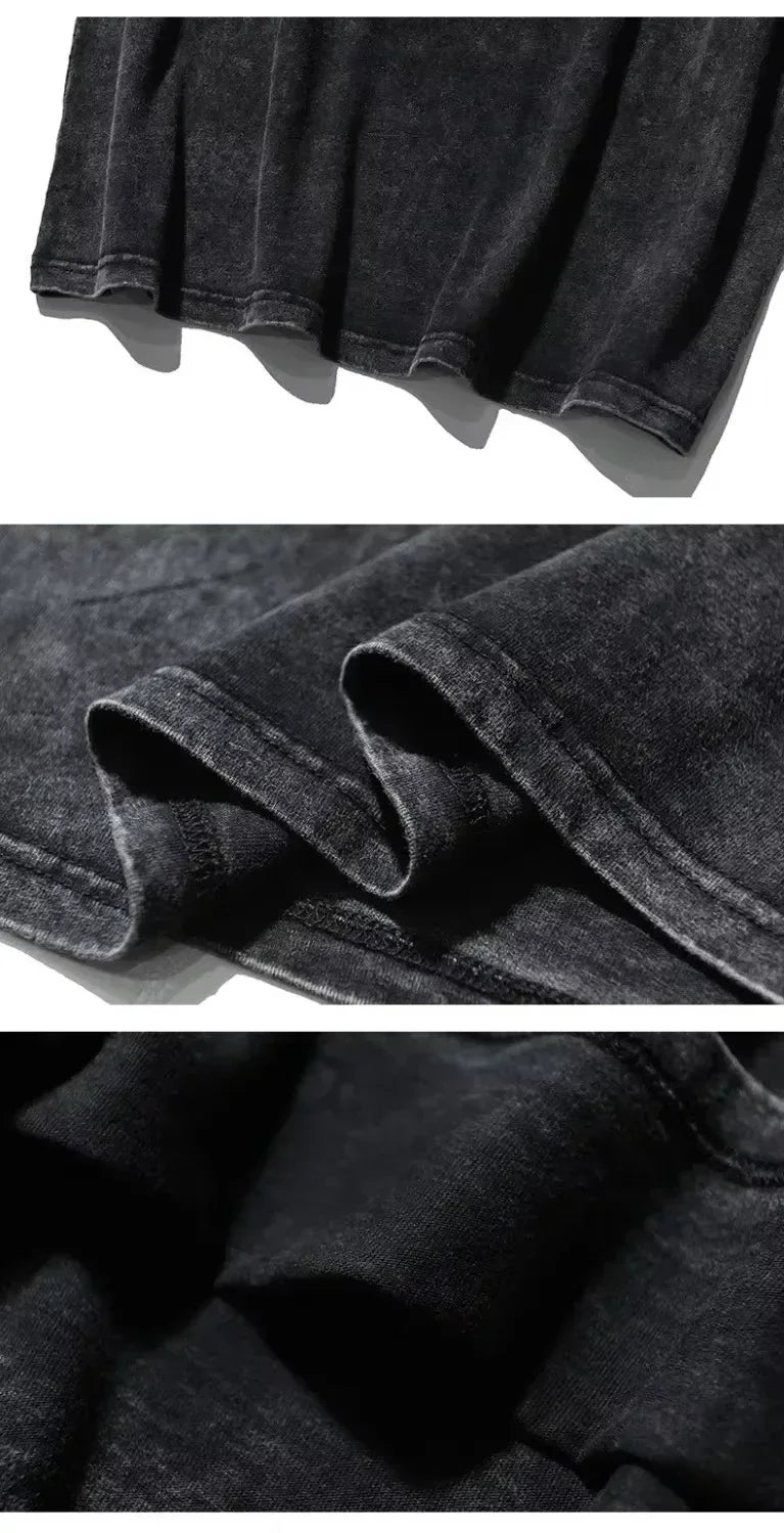 ACDC Band Printed T-shirt Washed Retro Old Short Sleeve Trendy Couple Comfortable Loose Casual Fashion New Men's Clothing