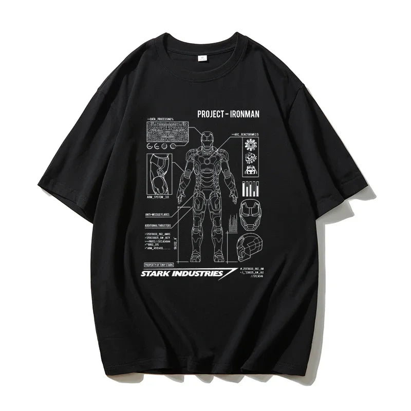 Marvel Hand-painted Iron Man Marvel Avengers Robot Design Sketch Short-sleeved T-shirt Men's Women's Loose Casual Short Sleeves