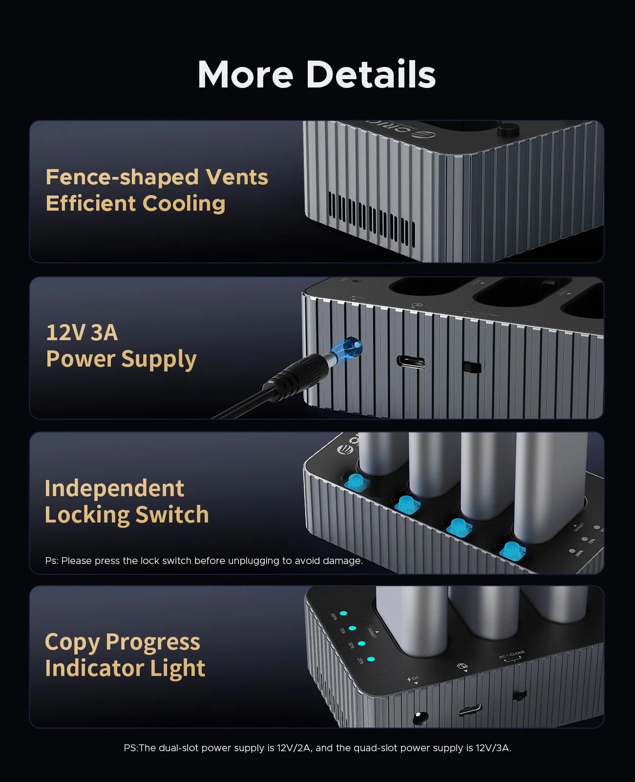 ORICO USB4 40Gbps M.2 NVMe SSD Clone Docking Station 4 Bay 2 Bay offline clone  SSD enclosure for Internal SSD Duplicator