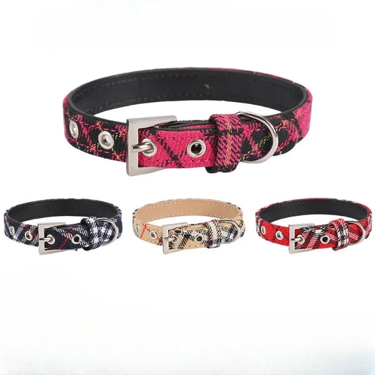 Pet Collar Scottish Plaid Dog Collar Classic Red PU Leather Earthy Yellow Twill Dog Pet Supplies Adjustable Pet Collar